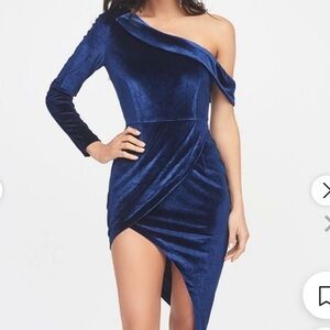 Lavish Alice Navy Blue One-Shoulder Cocktail Dress